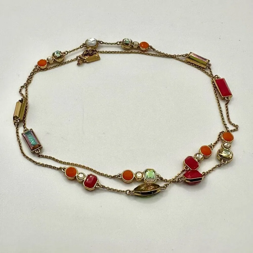 Kate Spade gold tone long rhinestone neon station necklace